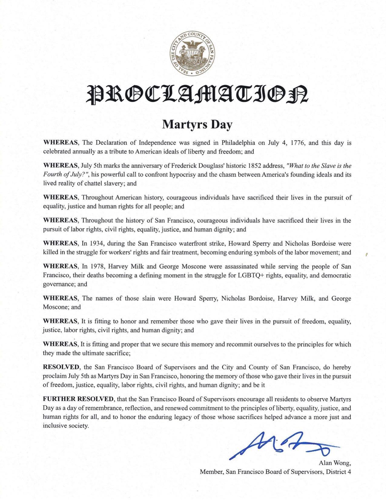 Proclamations | Martyrs Day July 5th