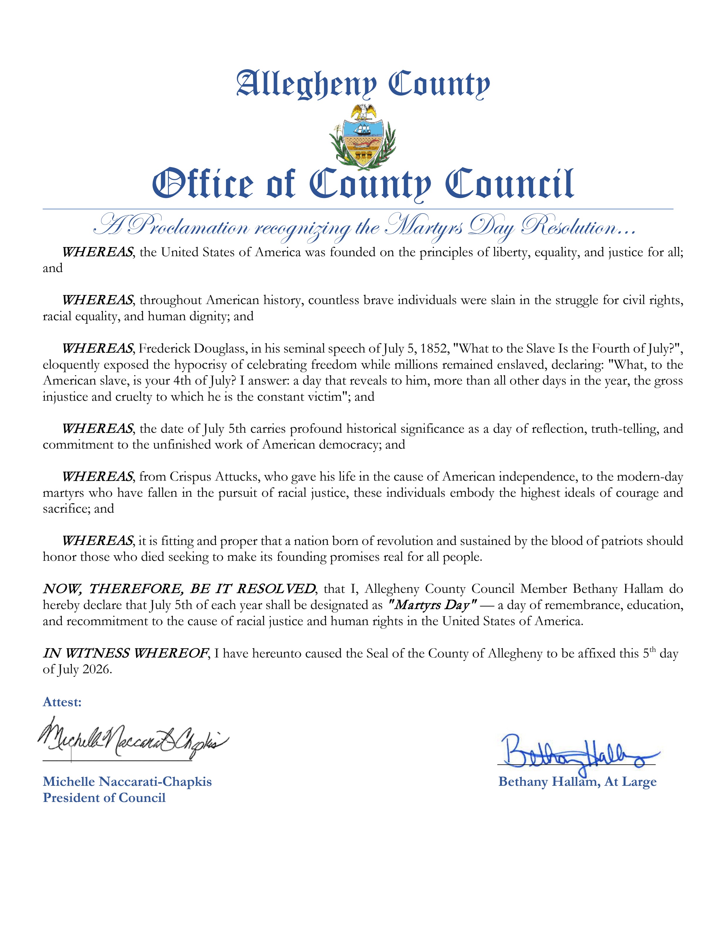 Proclamations | Martyrs Day July 5th